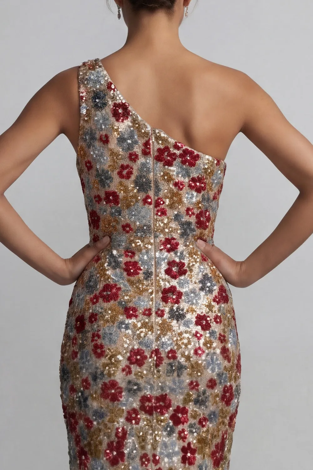 Sparkly Red One Shoulder Floral Mermaid Sequin Long Mother of the Bride Dress sold by Zapaka product image thumbnail 5