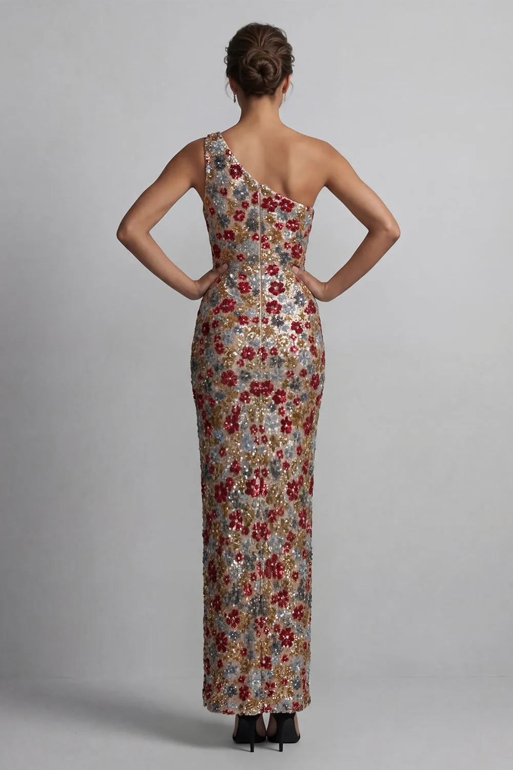 Sparkly Red One Shoulder Floral Mermaid Sequin Long Mother of the Bride Dress sold by Zapaka product image thumbnail 2