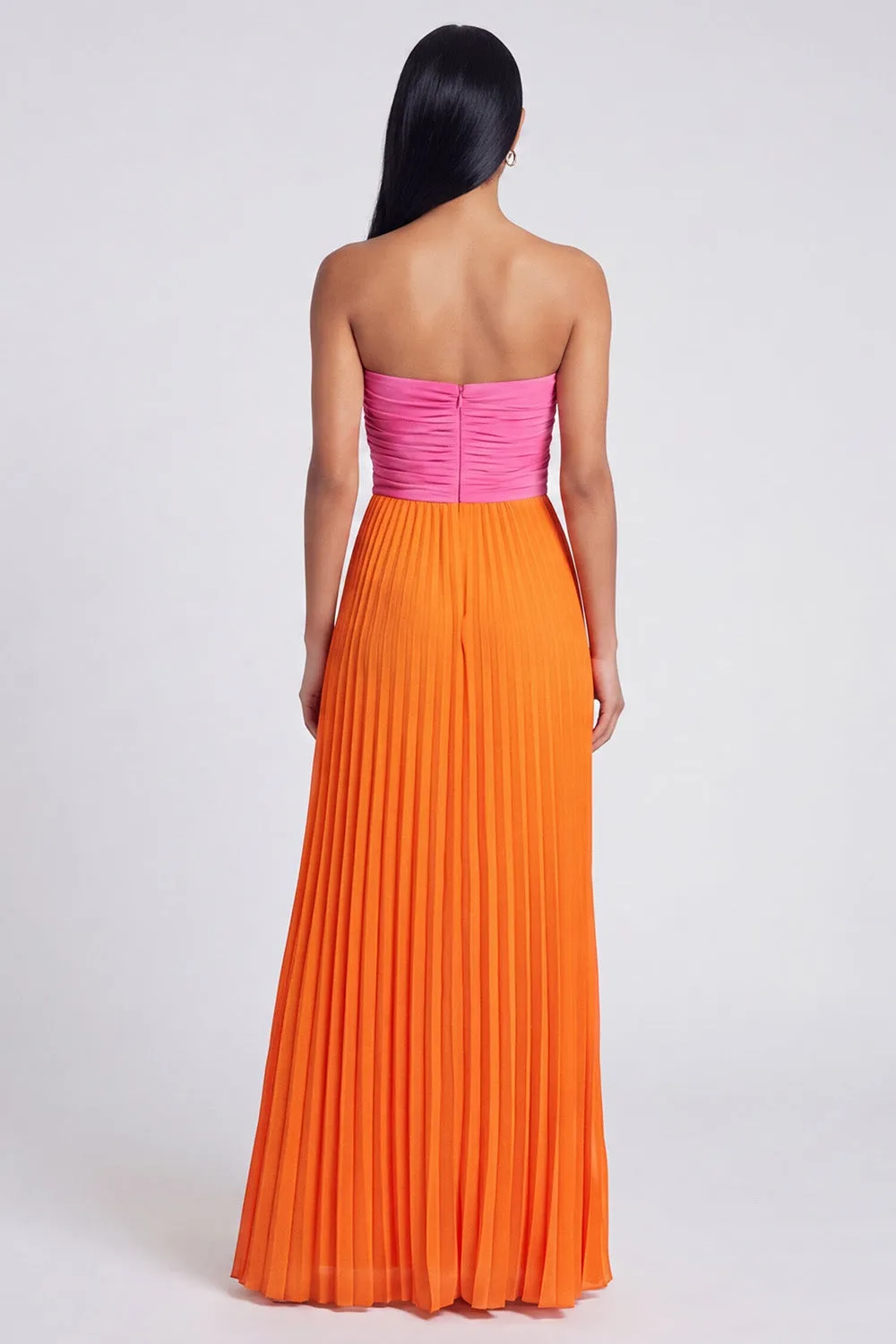A-Line Pink and Orange Sweetheart Pleated Maxi Dress with Bow sold by Zapaka product image thumbnail 2