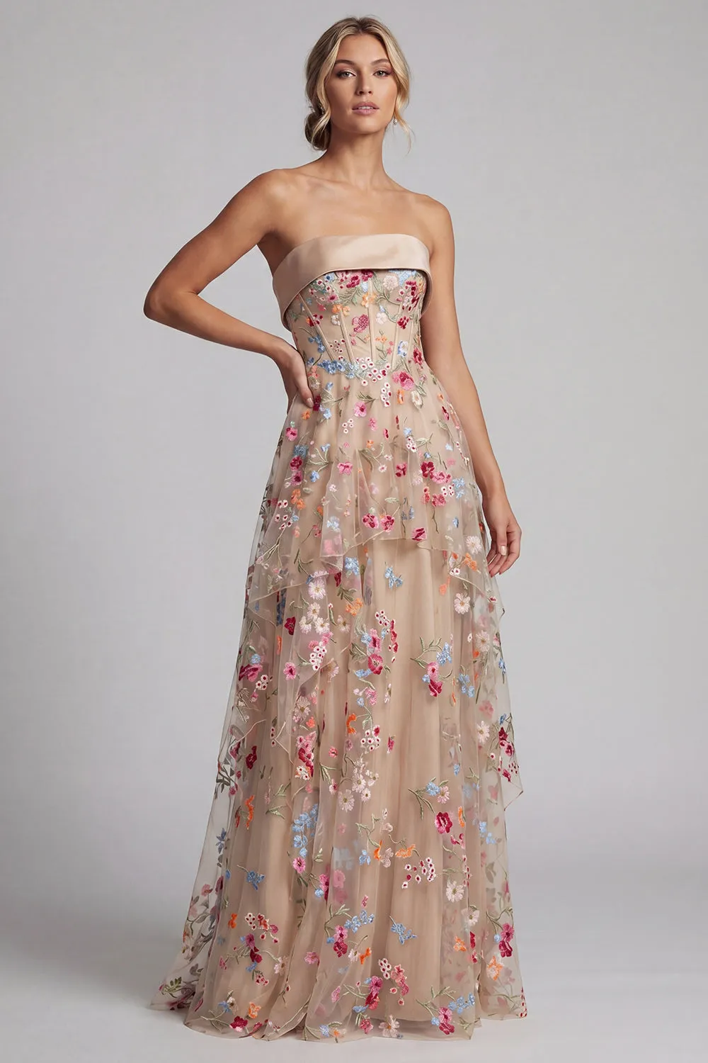 Off the Shoulder Champagne A-Line Tulle Corset Floral Mother Of the Bride Dress sold by Zapaka product image thumbnail 3