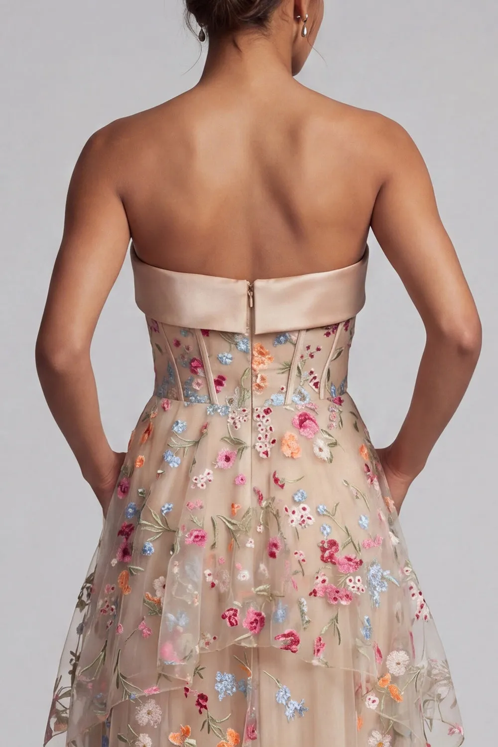 Off the Shoulder Champagne A-Line Tulle Corset Floral Mother Of the Bride Dress sold by Zapaka product image thumbnail 5