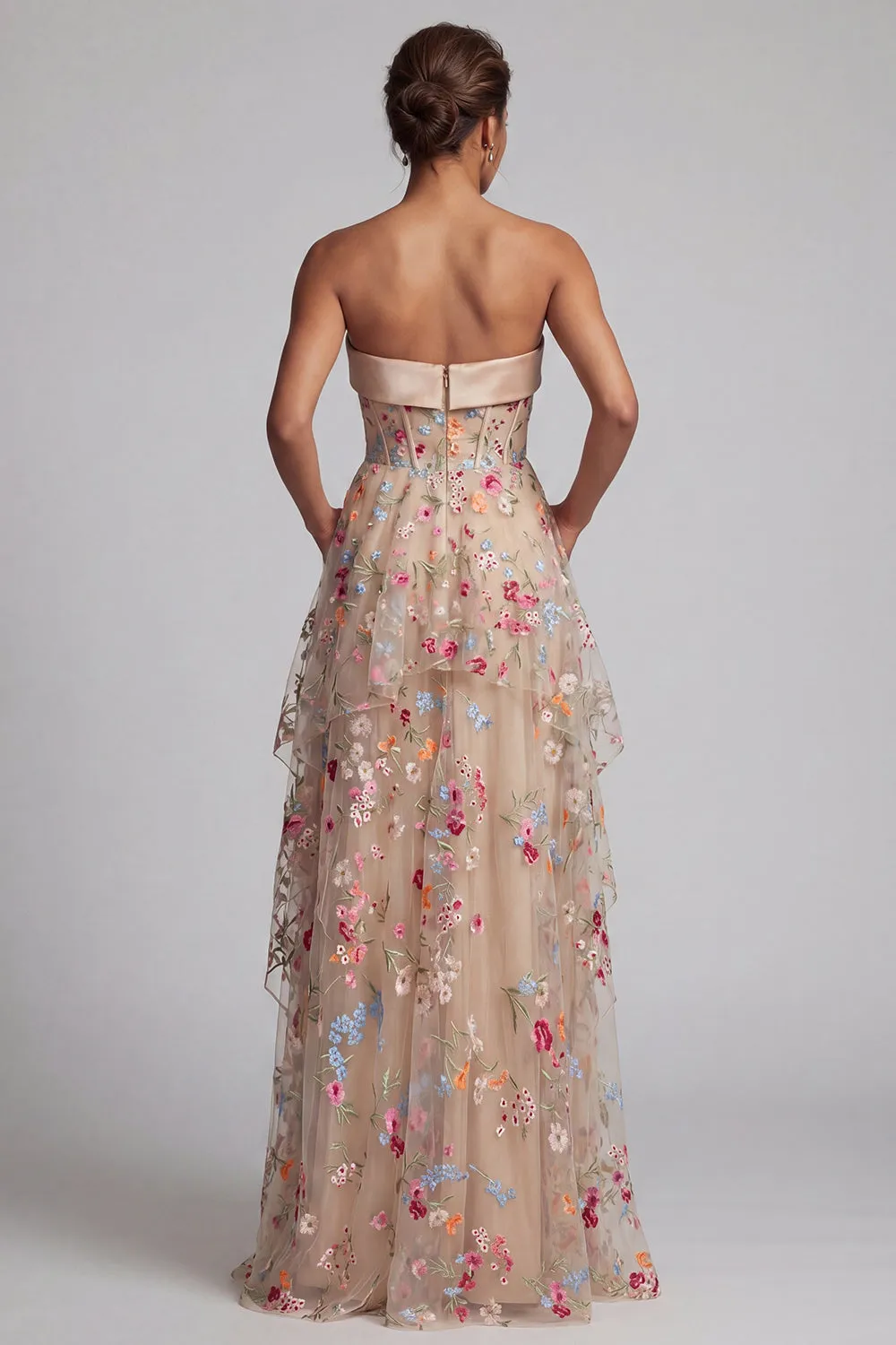 Off the Shoulder Champagne A-Line Tulle Corset Floral Mother Of the Bride Dress sold by Zapaka product image thumbnail 2
