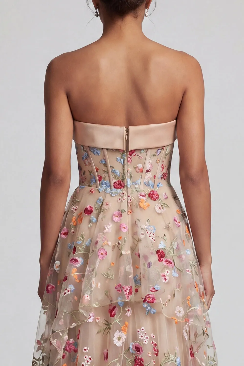 Off the Shoulder High-Low Champagne A-Line Tulle Floral Mother Of the Bride Dress sold by Zapaka product image thumbnail 5