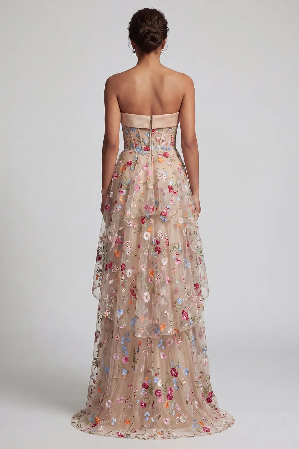 Off the Shoulder High-Low Champagne A-Line Tulle Floral Mother Of the Bride Dress sold by Zapaka product image thumbnail 2