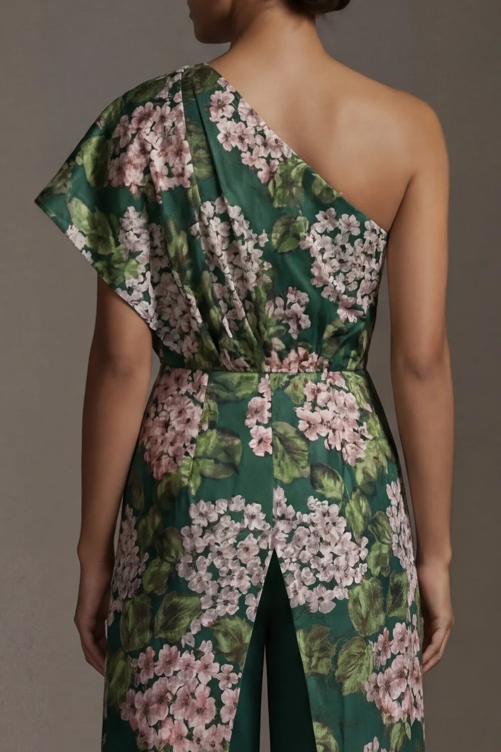 Dark Green Floral One Shoulder Long Mother of the Bride Jumpsuits with Pockets sold by Zapaka product image thumbnail 5