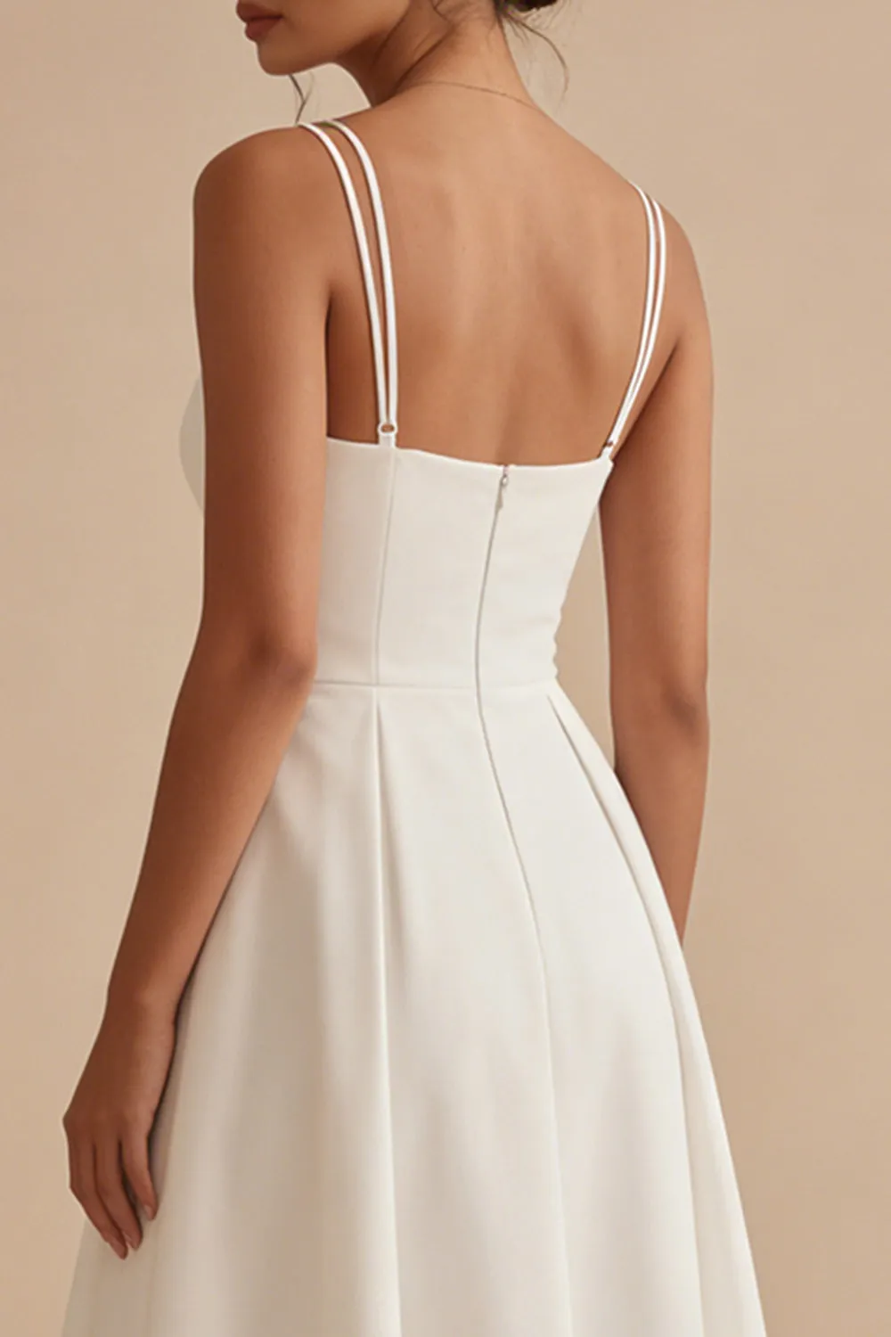 Simple White Satin Midi A Line Beach Wedding Dress sold by Zapaka product image thumbnail 3