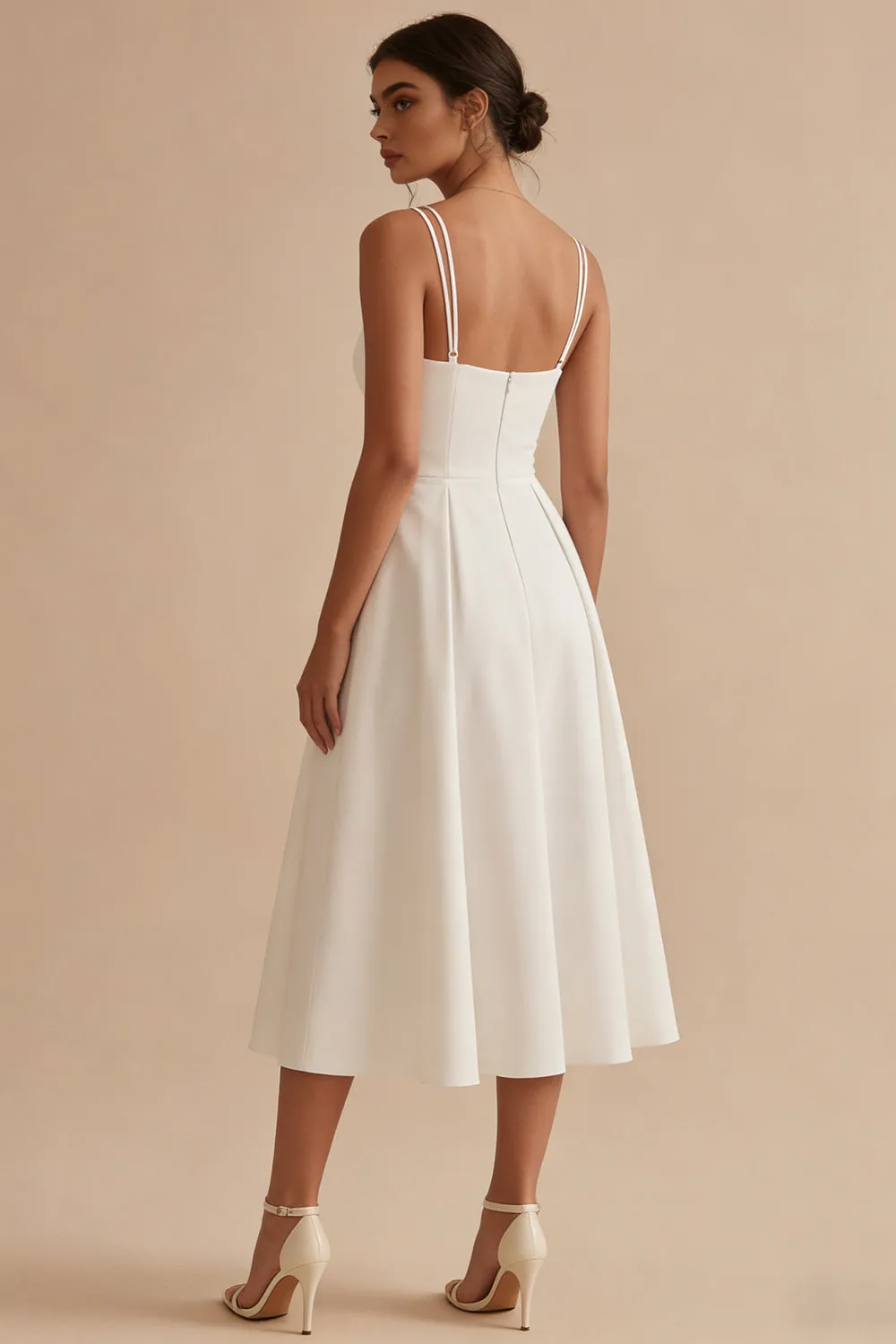 Simple White Satin Midi A Line Beach Wedding Dress sold by Zapaka product image thumbnail 2