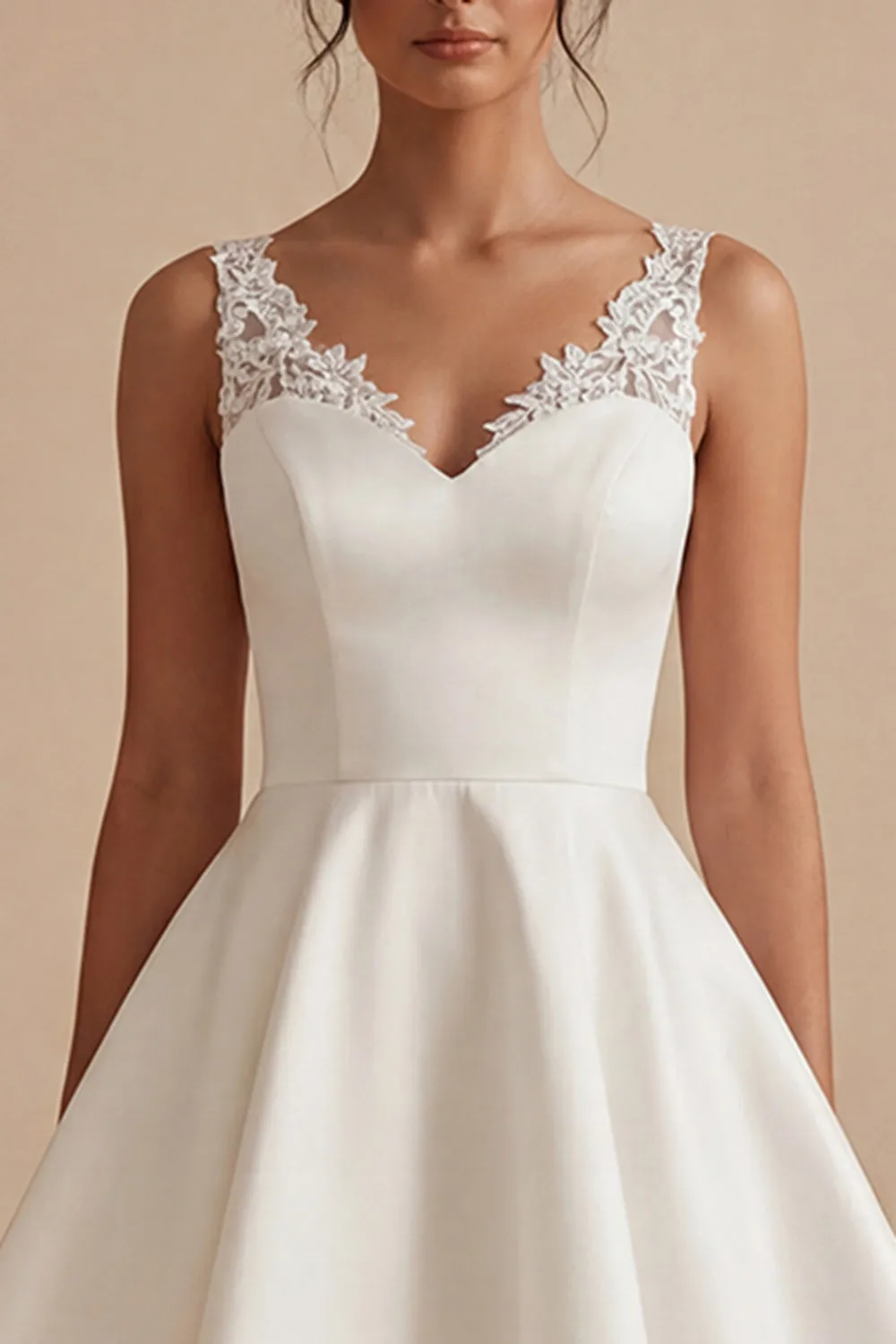 White Short V-Neck A Line Graduation Dress with Lace sold by Zapaka product image thumbnail 3