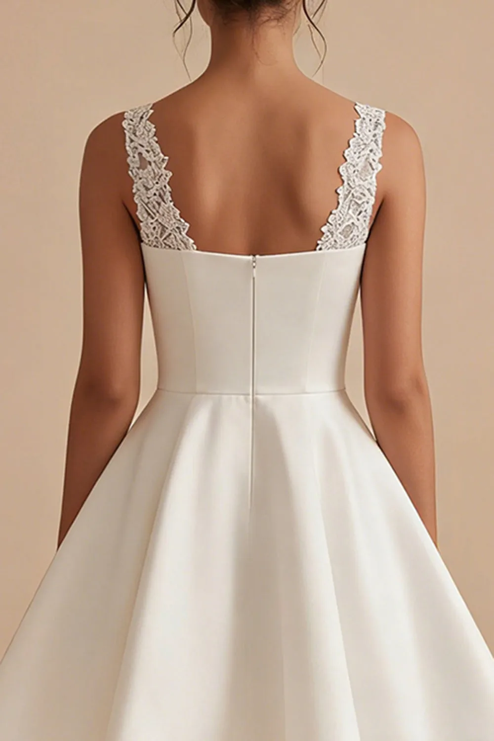 White Short V-Neck A Line Graduation Dress with Lace sold by Zapaka product image thumbnail 4