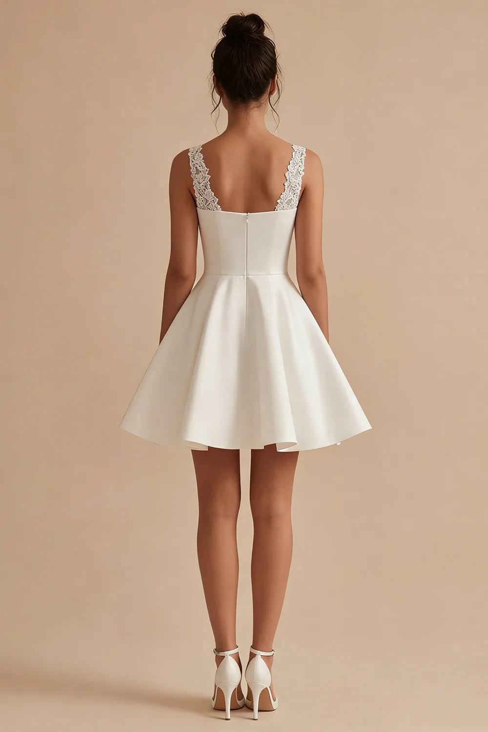 White Short V-Neck A Line Graduation Dress with Lace sold by Zapaka product image thumbnail 2