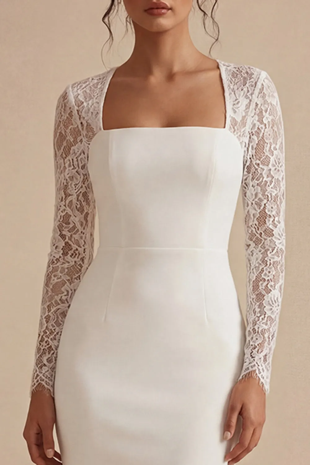 White Midi Bodycon Floral Wedding Dress with Lace sold by Zapaka product image thumbnail 3