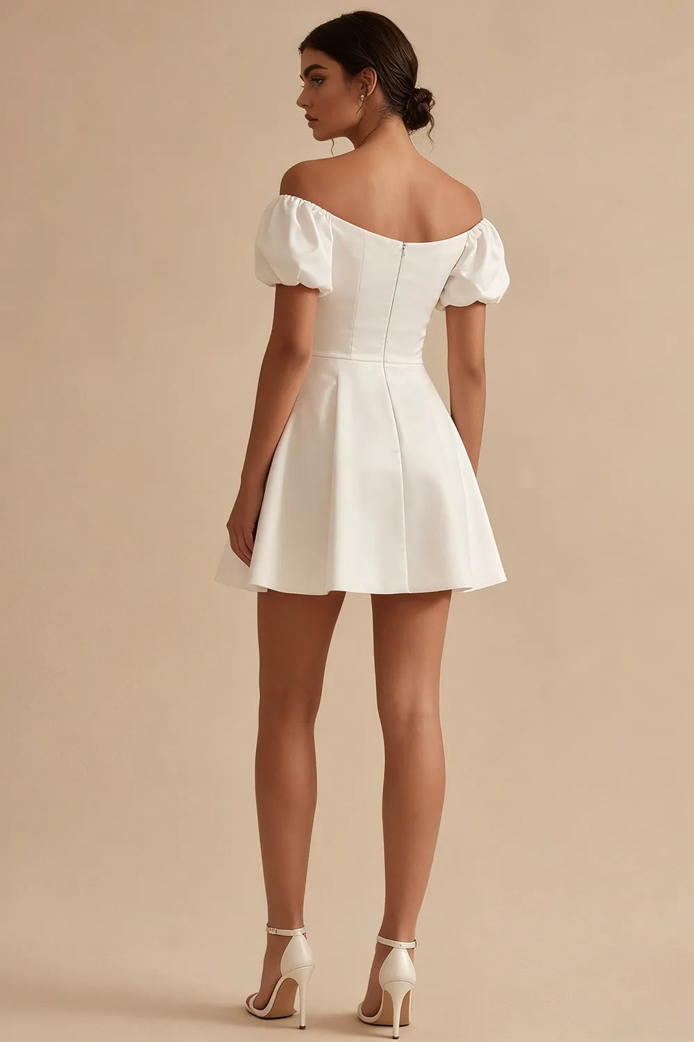 White Puff Sleeves Off the Shoulder Short A Line Graduation Dress sold by Zapaka product image thumbnail 2