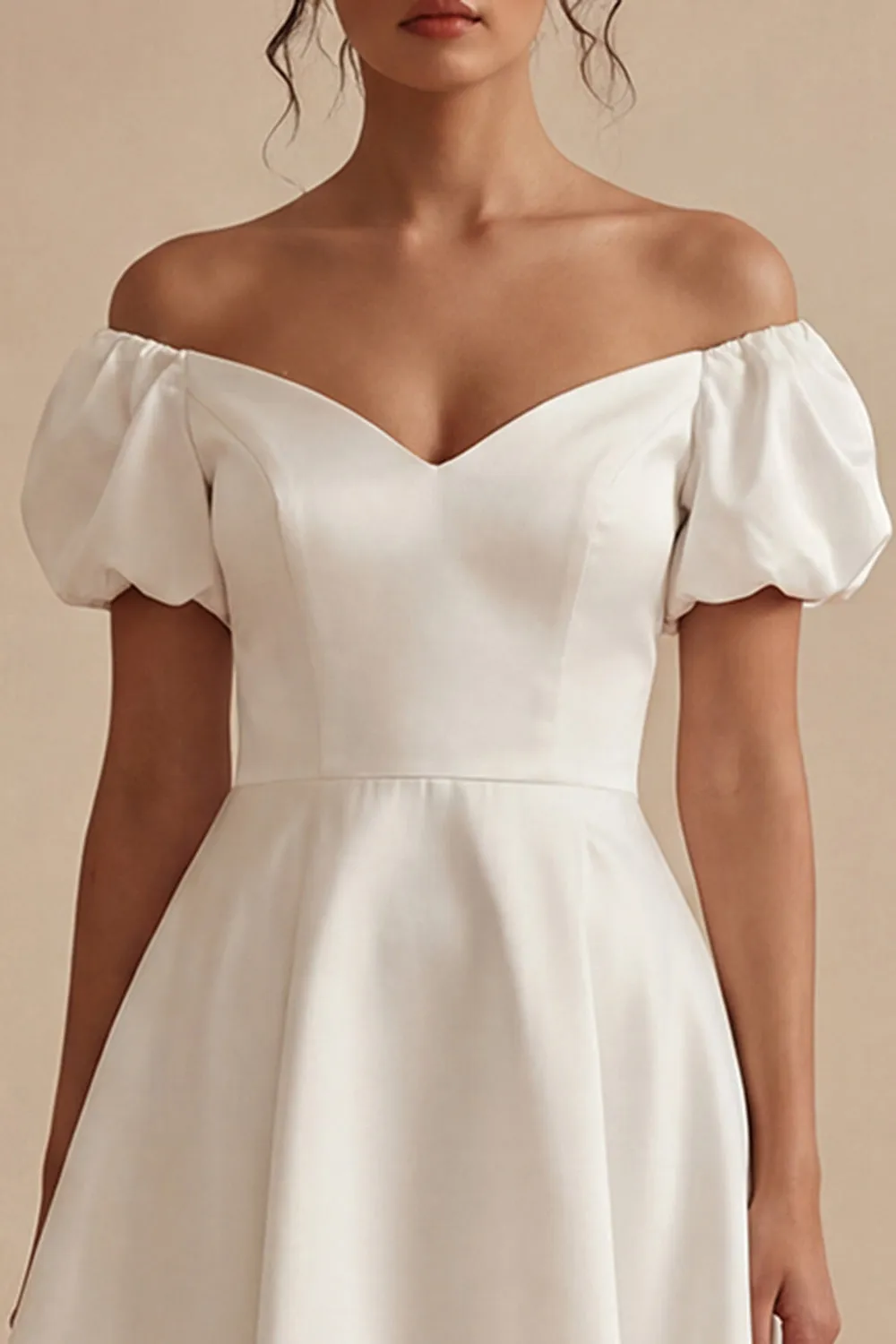 White Puff Sleeves Off the Shoulder Short A Line Graduation Dress sold by Zapaka product image thumbnail 3