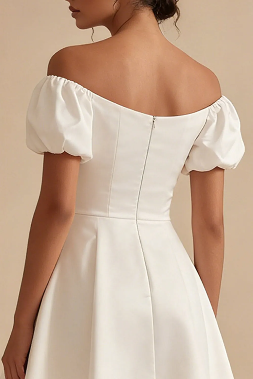 White Puff Sleeves Off the Shoulder Short A Line Graduation Dress sold by Zapaka product image thumbnail 4