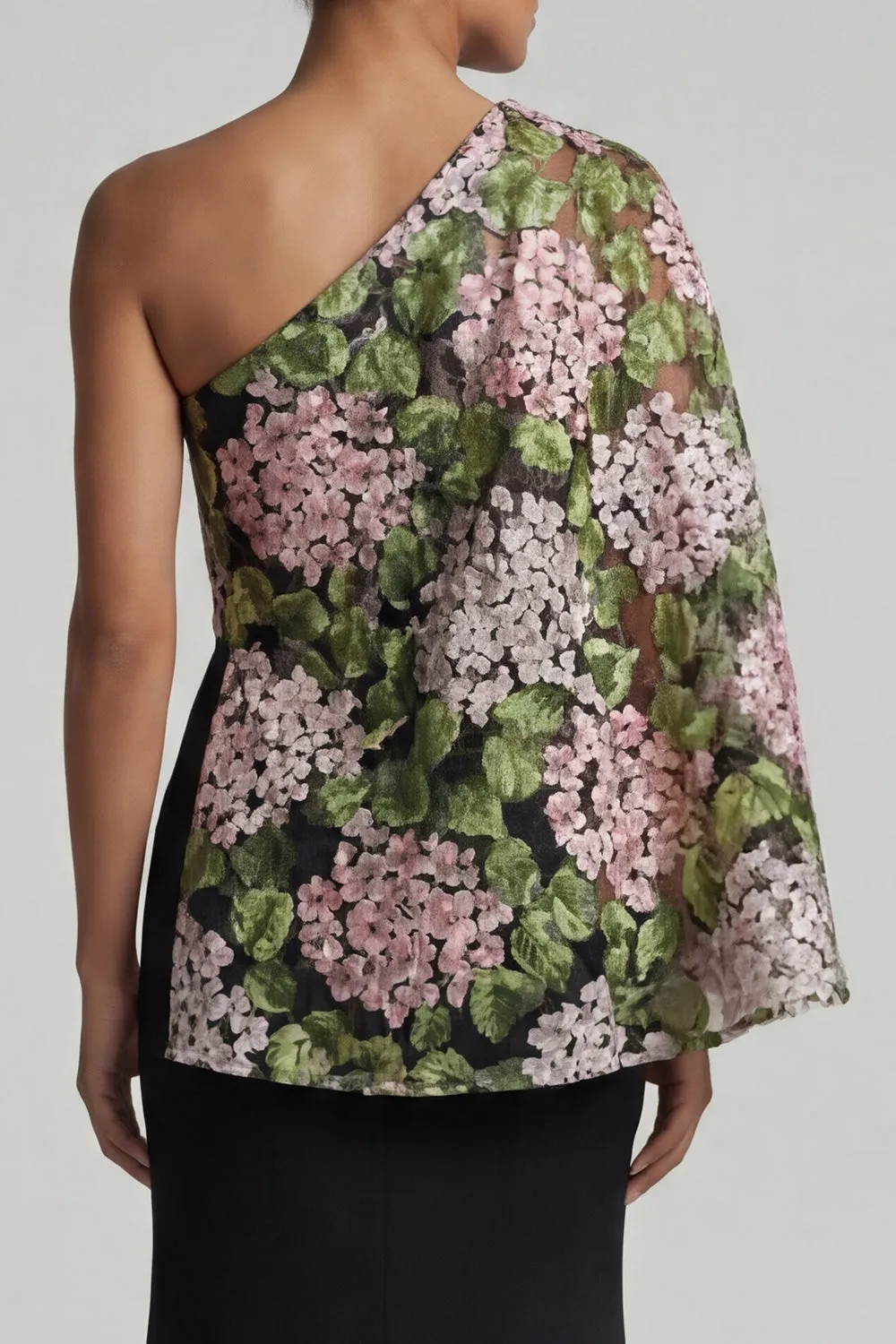 Black Floral Mermaid Long Mother of the Bride Dress with Side Cape sold by Zapaka product image thumbnail 4