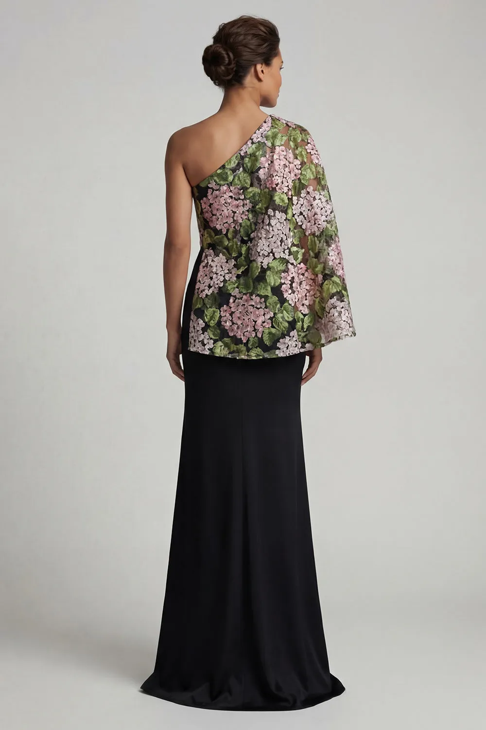 Black Floral Mermaid Long Mother of the Bride Dress with Side Cape sold by Zapaka product image thumbnail 2