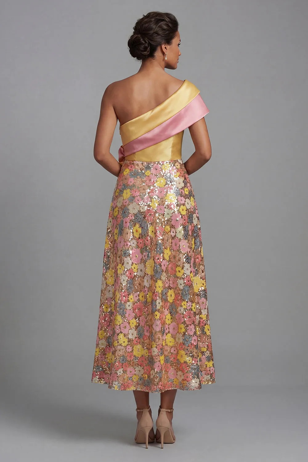 Sparkly Yellow One Shoulder Long Floral A Line Mother of the Bride Dress sold by Zapaka product image thumbnail 2