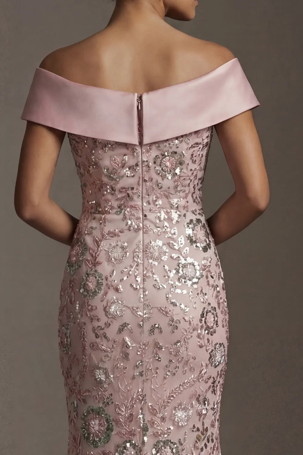 Sparkly Pink Long Off the Shoulder Mermaid Beaded Mother of the Bride Dress sold by Zapaka product image thumbnail 5