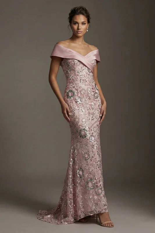 Sparkly Pink Long Off the Shoulder Mermaid Beaded Mother of the Bride Dress made by Zapaka