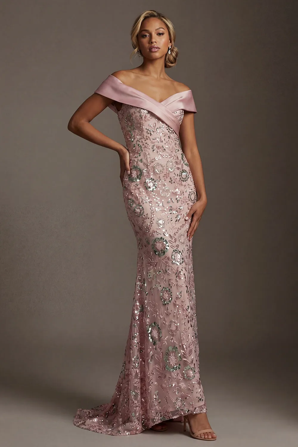 Sparkly Pink Long Off the Shoulder Mermaid Beaded Mother of the Bride Dress sold by Zapaka product image thumbnail 3