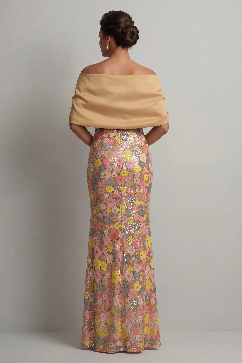 Sparkly Yellow Floral Mermaid Long Mother of the Bride Dress with Slit sold by Zapaka product image thumbnail 2