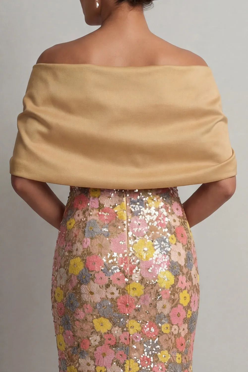 Sparkly Yellow Floral Mermaid Long Mother of the Bride Dress with Slit sold by Zapaka product image thumbnail 5