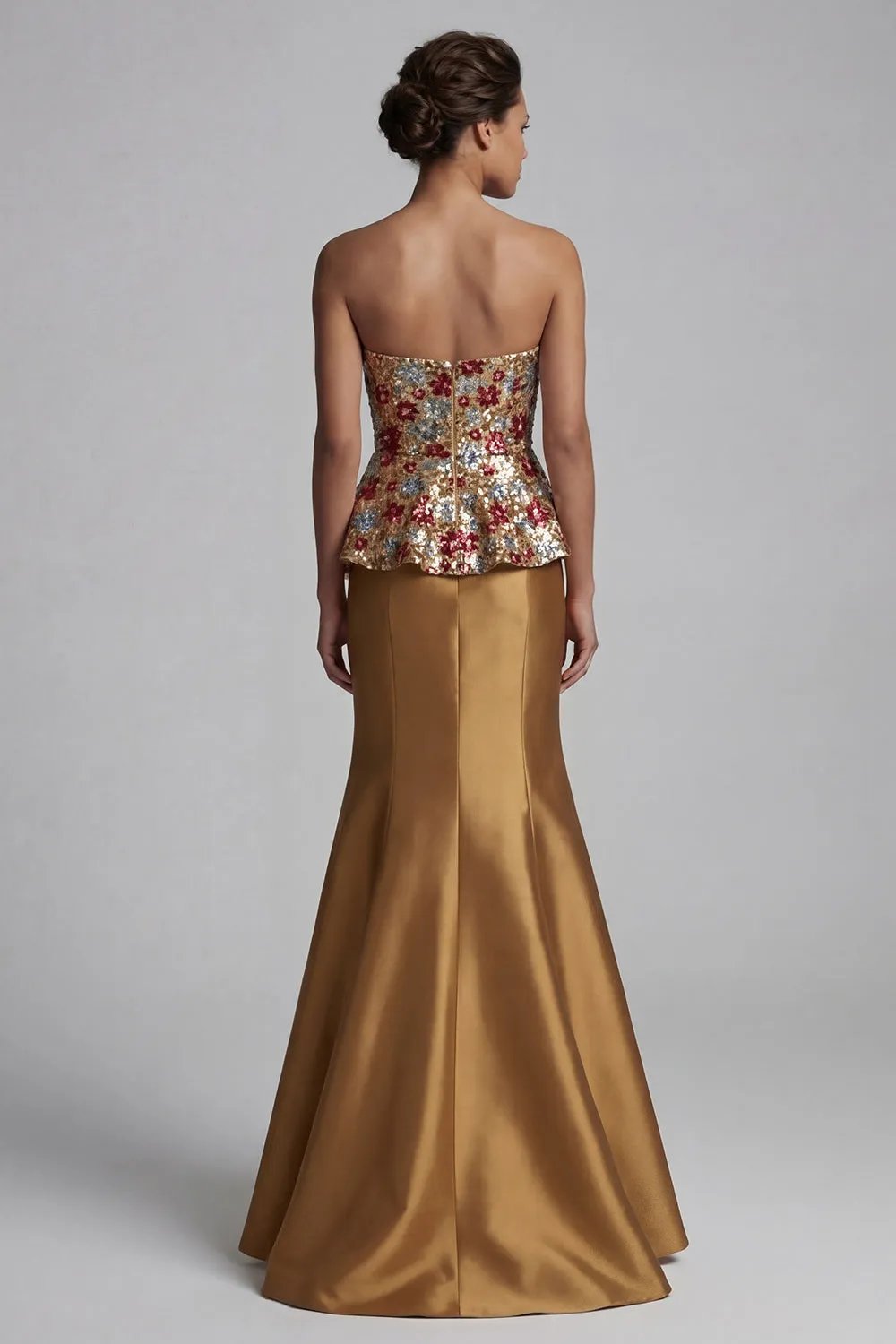Strapless Floral Mermaid Sparkly Gold Long Mother of the Bride Dress with Sequins sold by Zapaka product image thumbnail 2