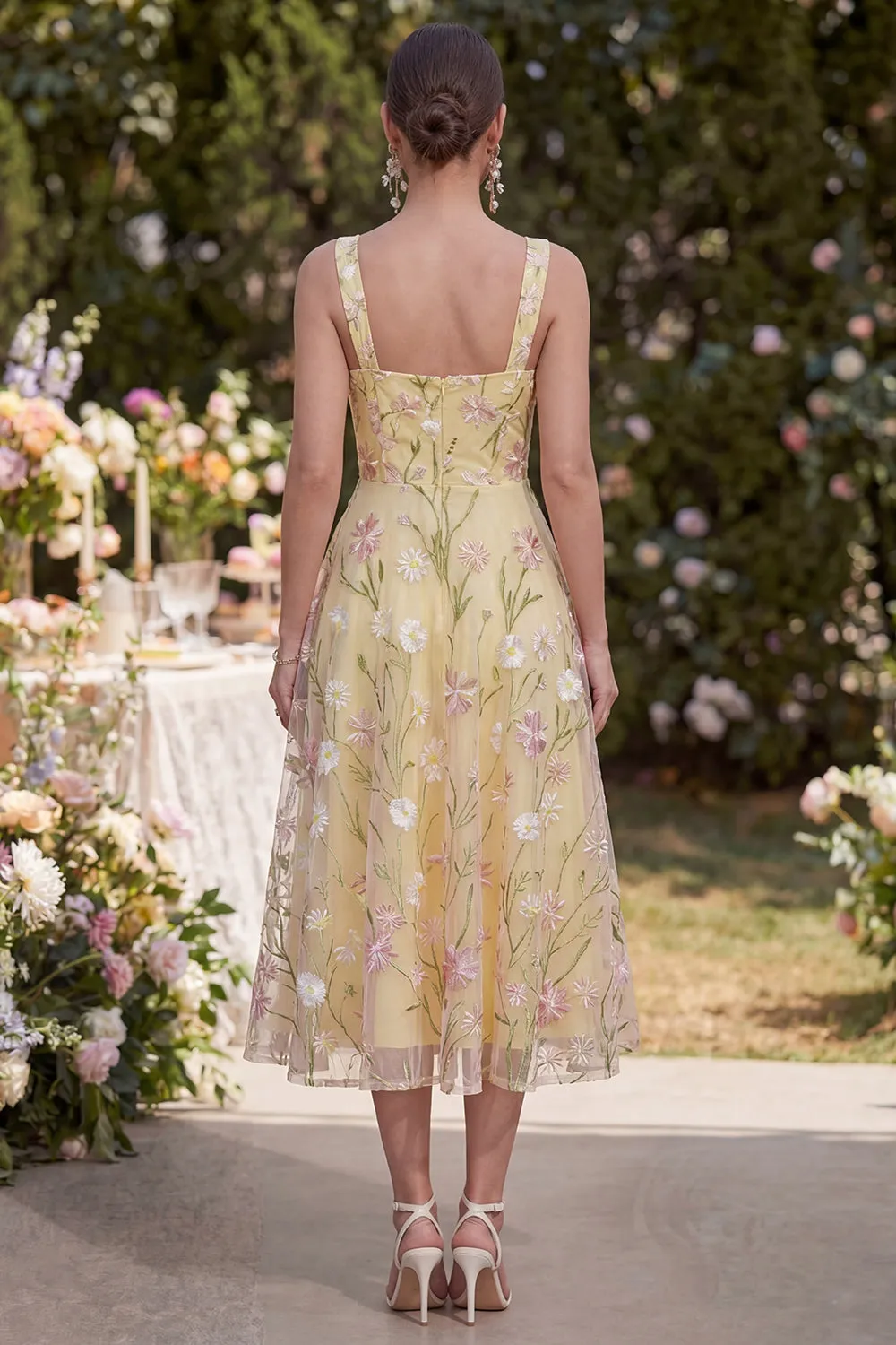 Thick Straps Floral Light Yellow A Line Midi Dress sold by Zapaka product image thumbnail 2