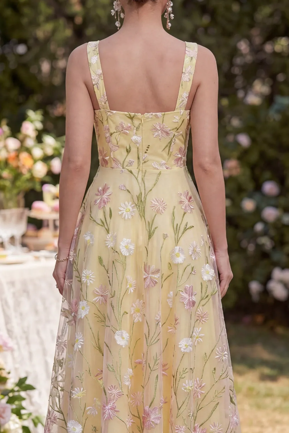 Thick Straps Floral Light Yellow A Line Midi Dress sold by Zapaka product image thumbnail 4