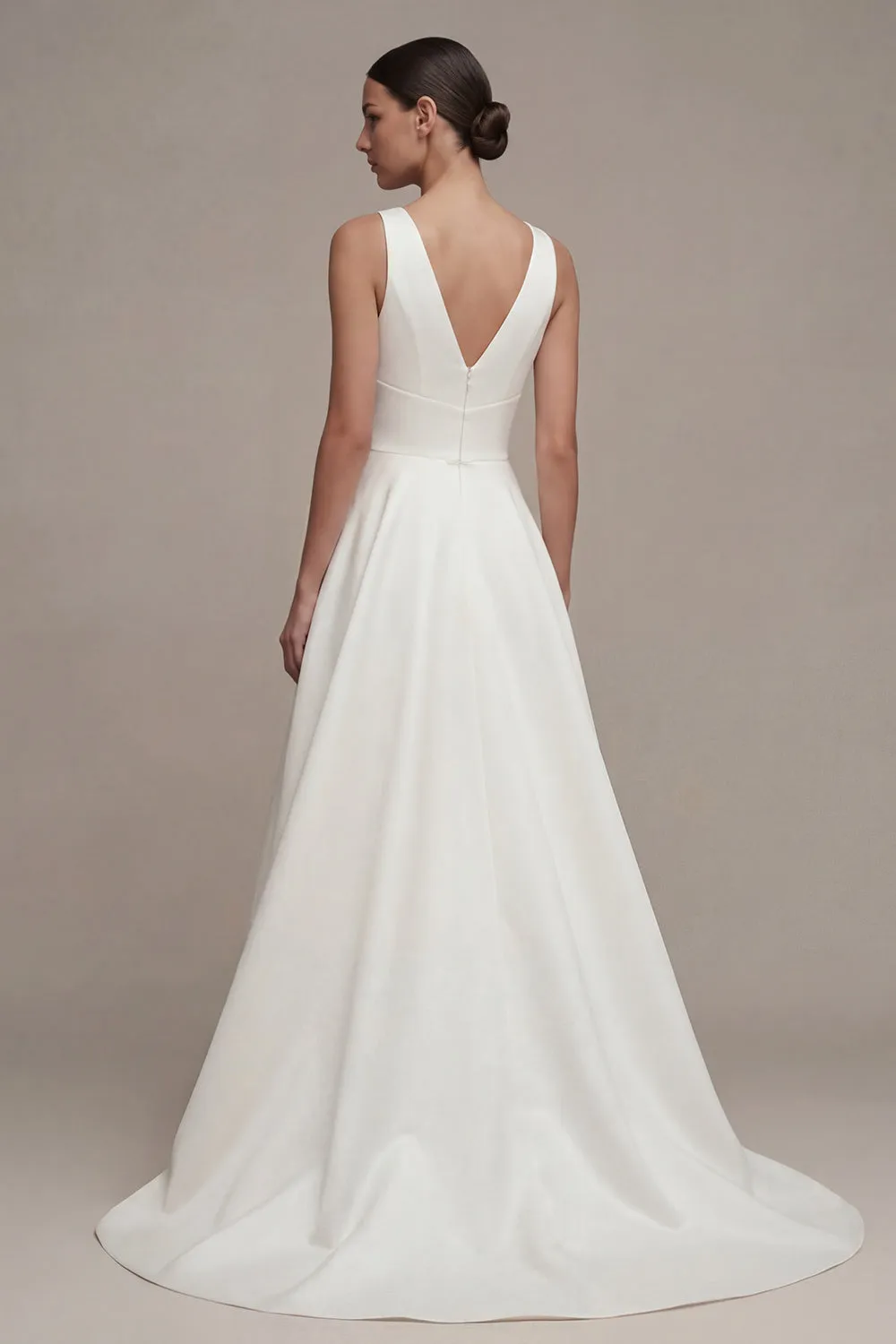 A Line V-Neck White High Low Engagement Dress sold by Zapaka product image thumbnail 2