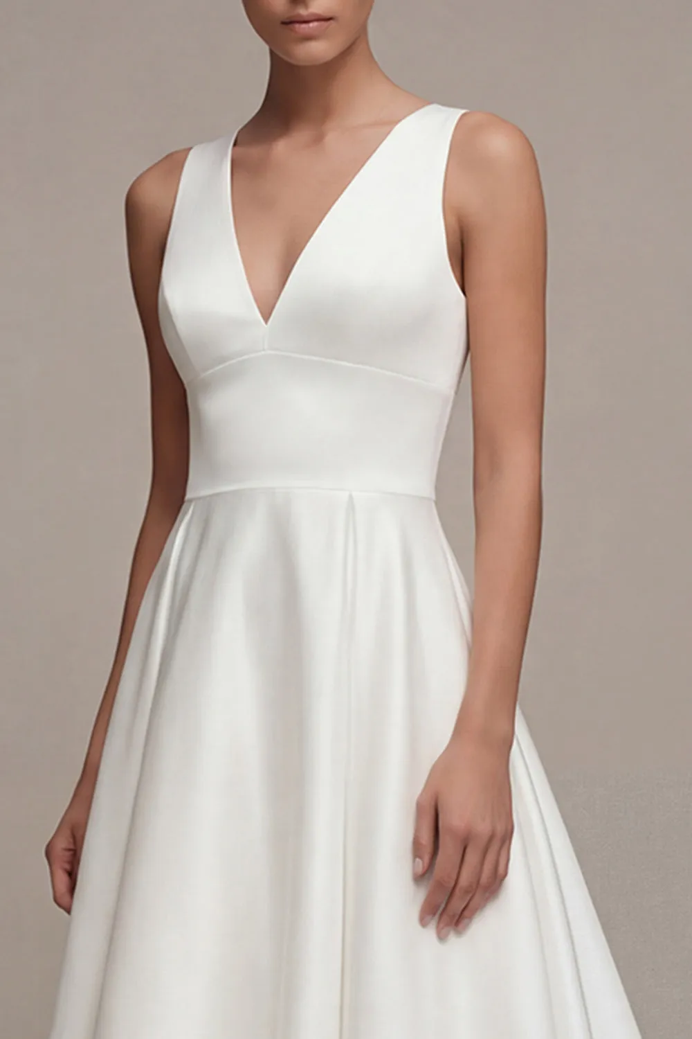 A Line V-Neck White High Low Engagement Dress sold by Zapaka product image thumbnail 3