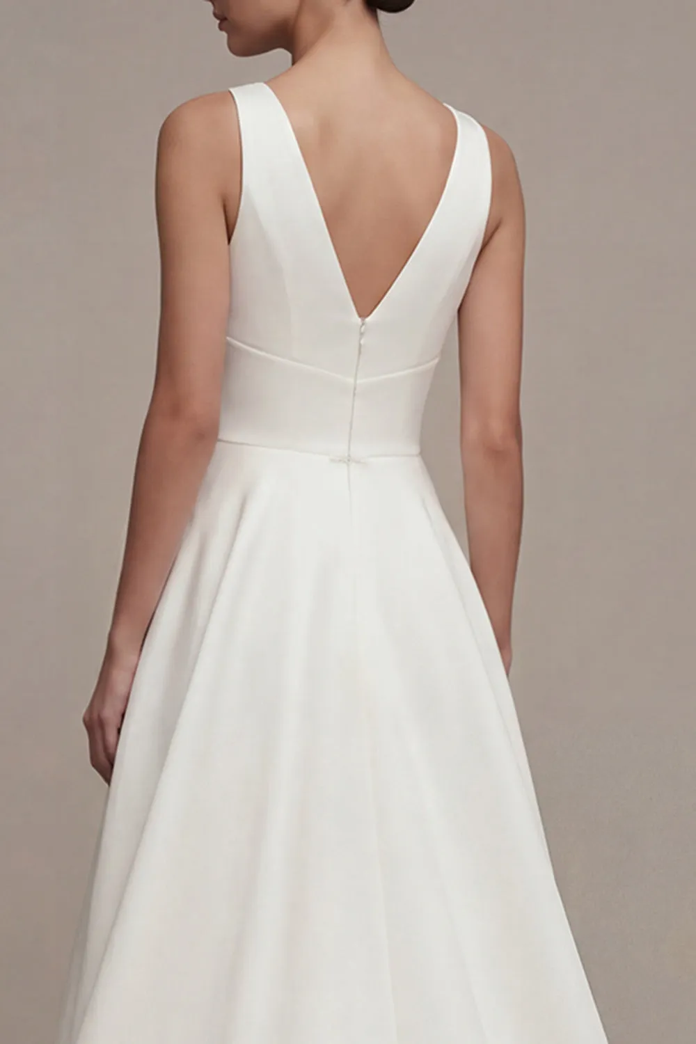 A Line V-Neck White High Low Engagement Dress sold by Zapaka product image thumbnail 4