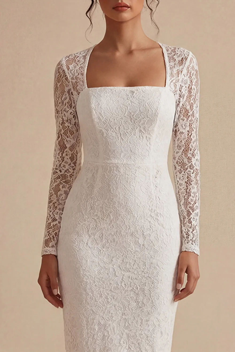 Bodycon Lace Long Sleeves Floral White Boho Engagement Dress sold by Zapaka product image thumbnail 3