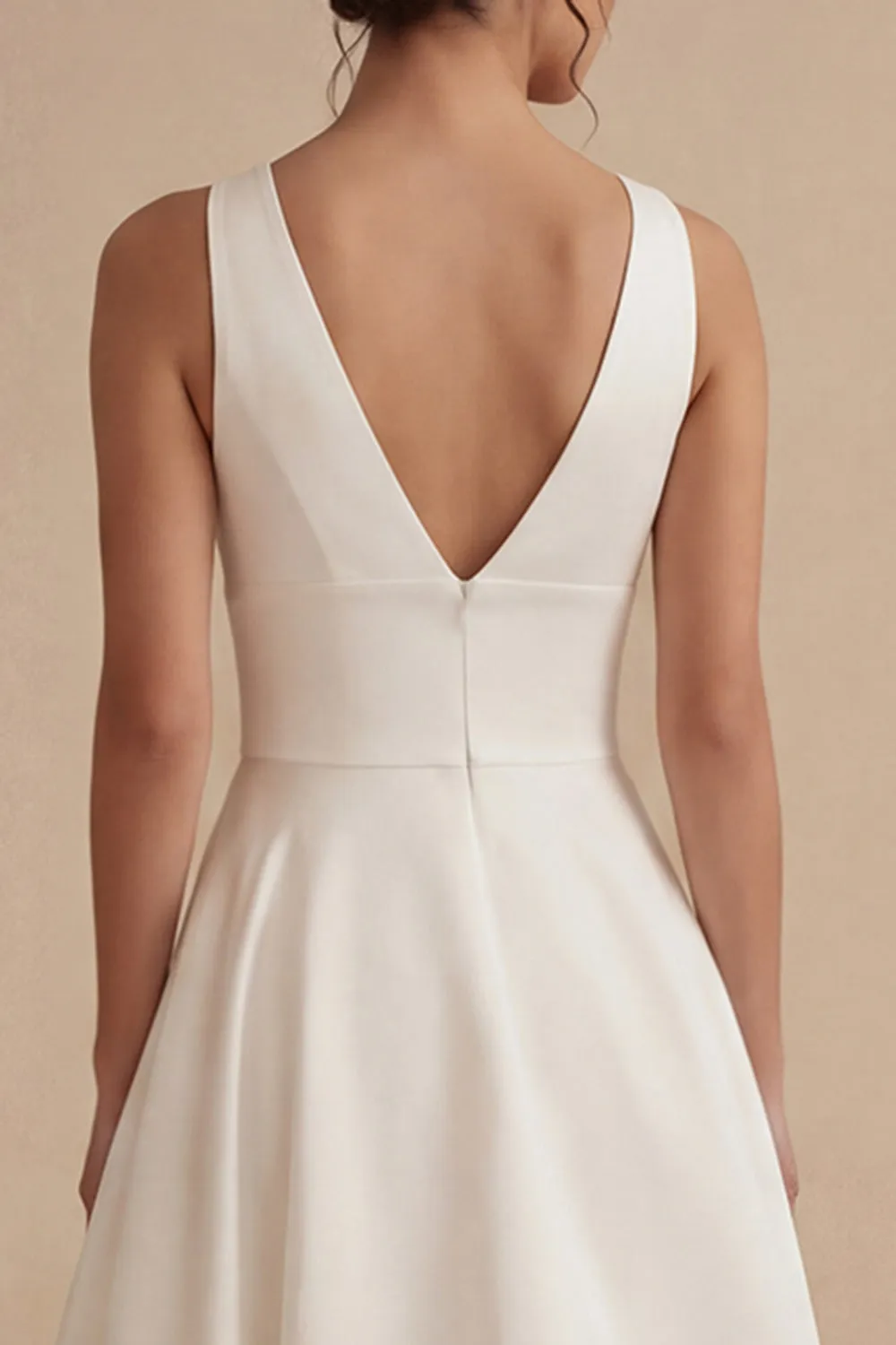 White High Low A Line V-Neck Engagement Dress sold by Zapaka product image thumbnail 4
