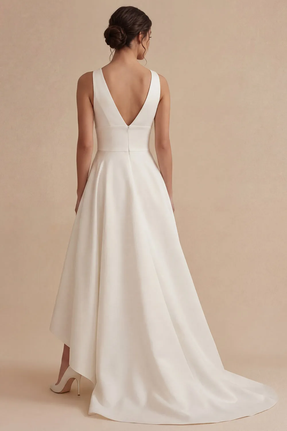 White High Low A Line V-Neck Engagement Dress sold by Zapaka product image thumbnail 2