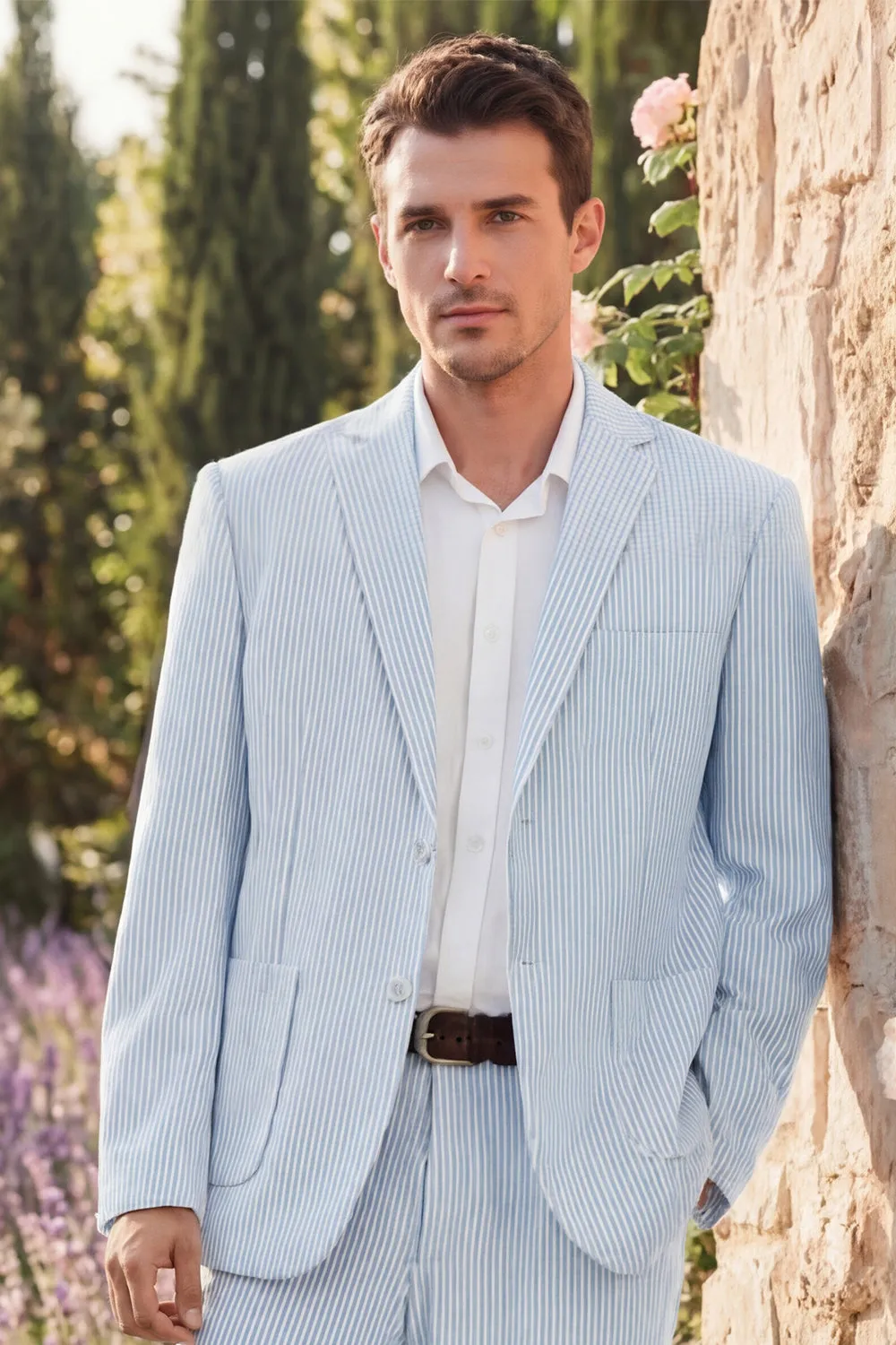 Light Blue 2 Piece Notch Lapel Single Breasted Men's Party Suits sold by Zapaka product image thumbnail 3
