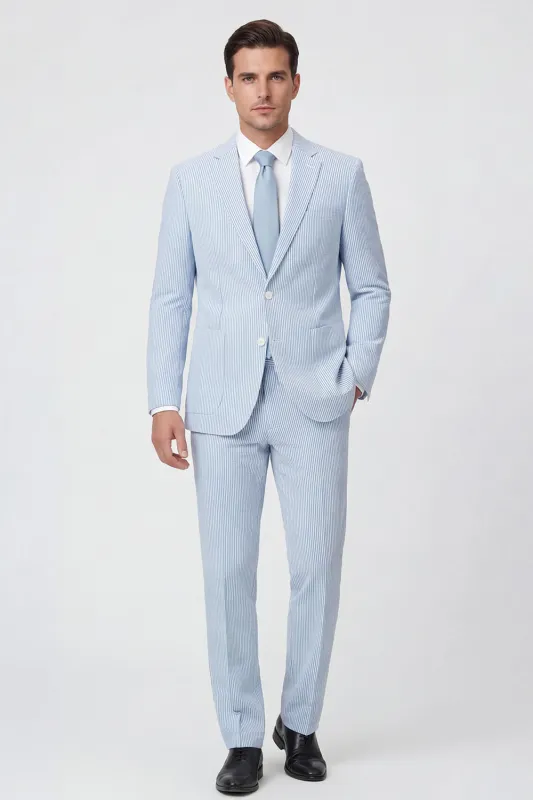 Light Blue 2 Piece Notch Lapel Single Breasted Men's Party Suits made by Zapaka
