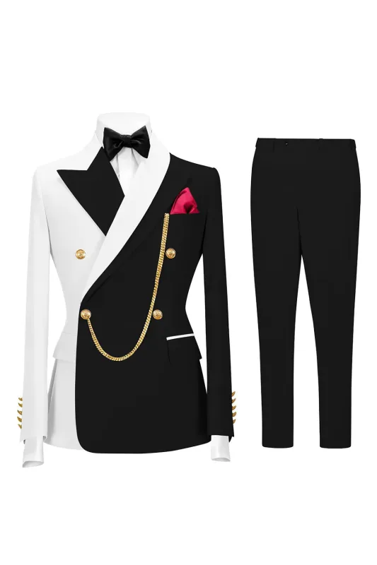 2 Piece Peak Lapel Black Double Breasted Men's Prom Suits made by Zapaka