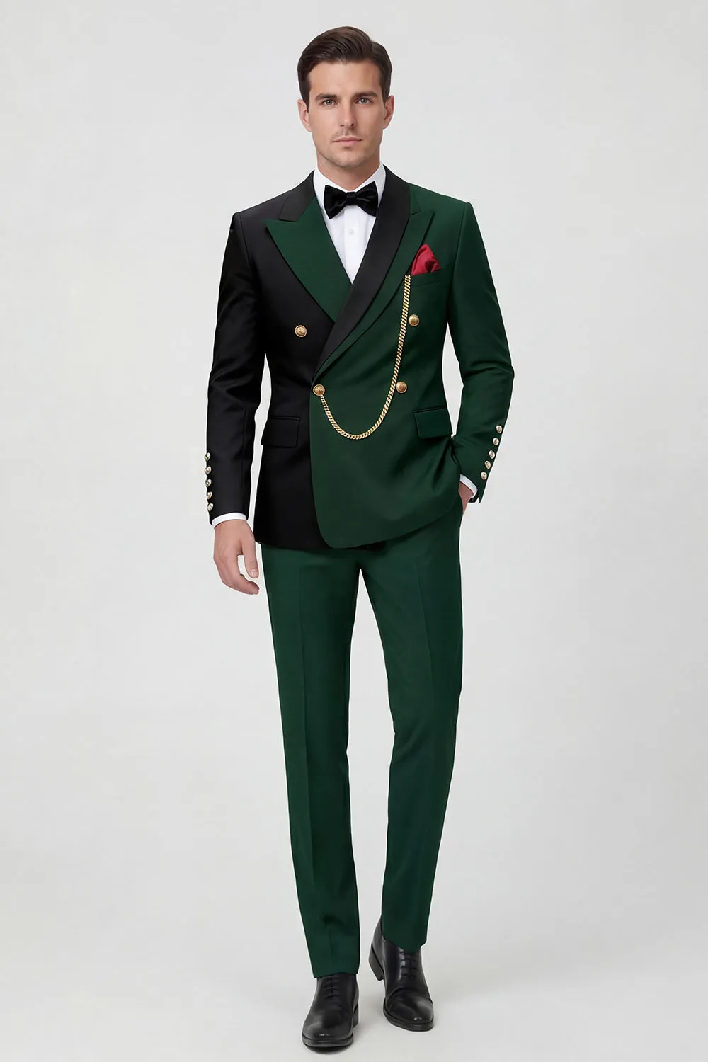Dark Green 2 Piece Peak Lapel Double Breasted Men's Prom Suits sold by Zapaka product image thumbnail 2
