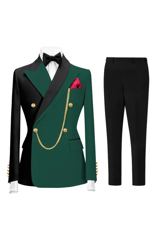 Dark Green 2 Piece Peak Lapel Double Breasted Men's Prom Suits made by Zapaka