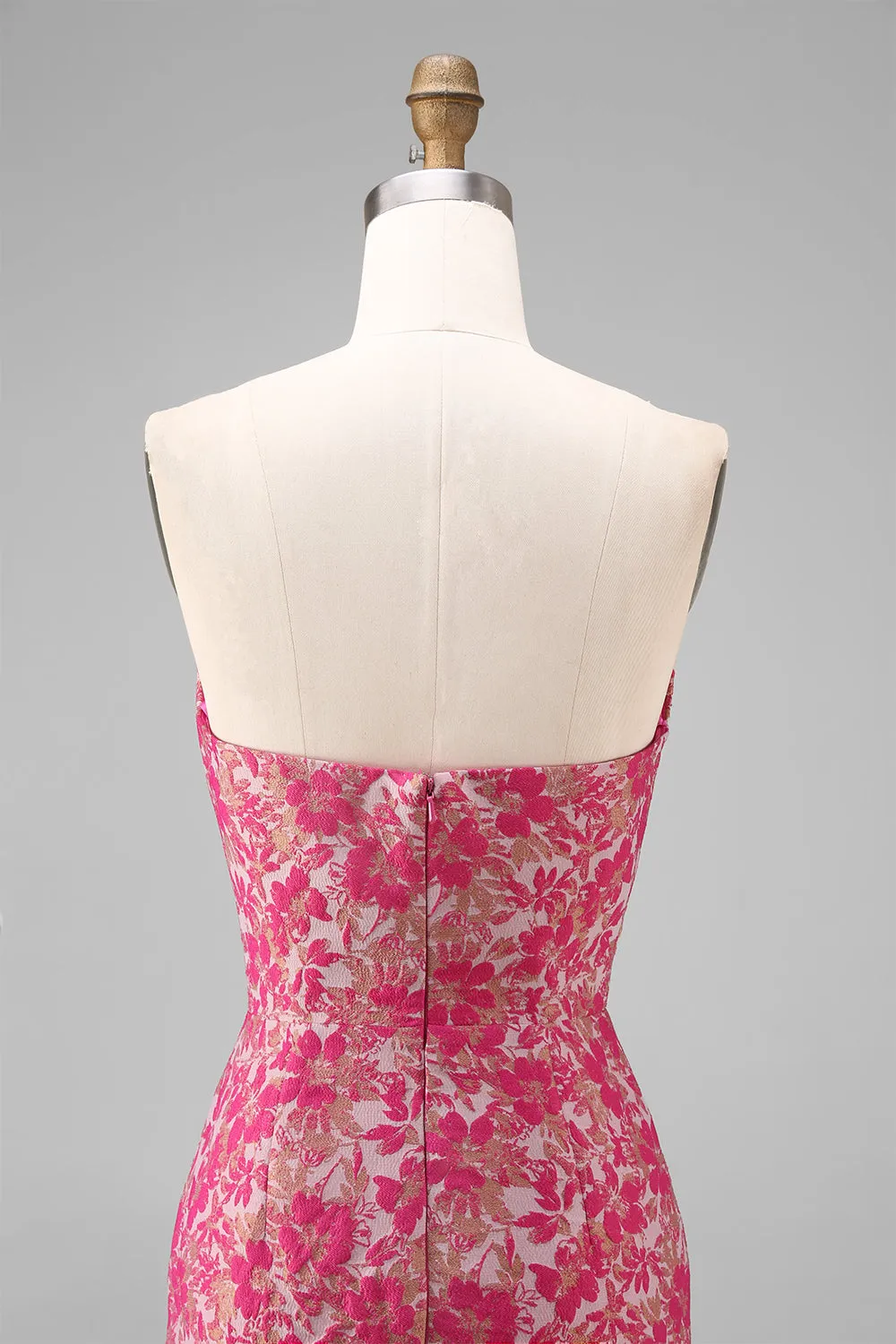 Fuchsia Floral Sheath Sweetheart Ruched Long Bridesmaid Dress with Slit sold by Zapaka product image thumbnail 5