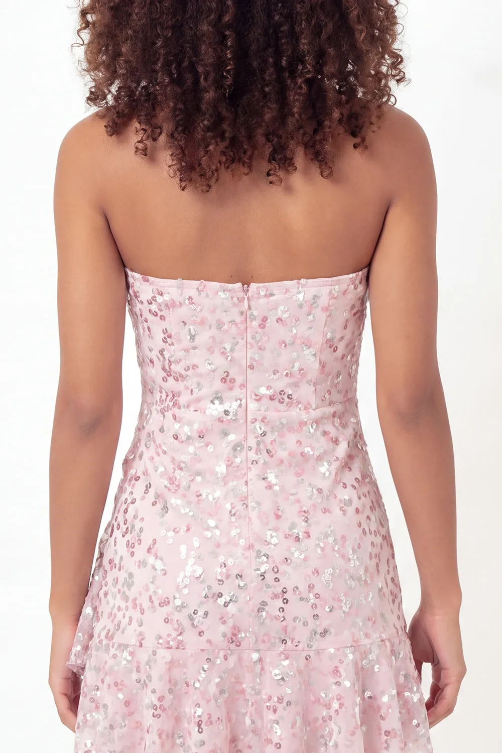 Sparkly Pink Sweetheart A-Line Sequins Mini Graduation Dress with Ruffles sold by Zapaka product image thumbnail 5