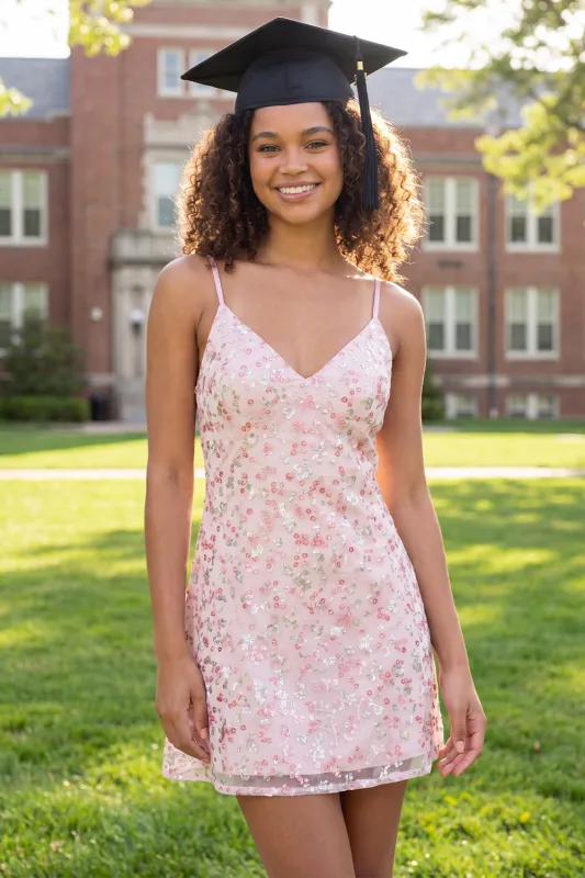 Sparkly Pink A-Line Sequins Mini Graduation Dress made by Zapaka