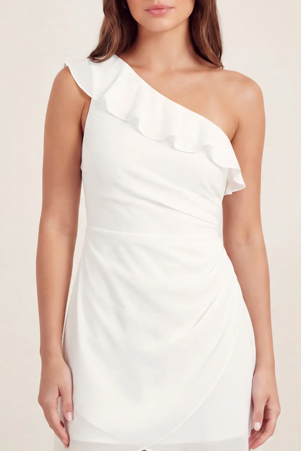 One Shoulder White Tulle Ruffled Bodycon Mini Graduation Dress sold by Zapaka product image thumbnail 4