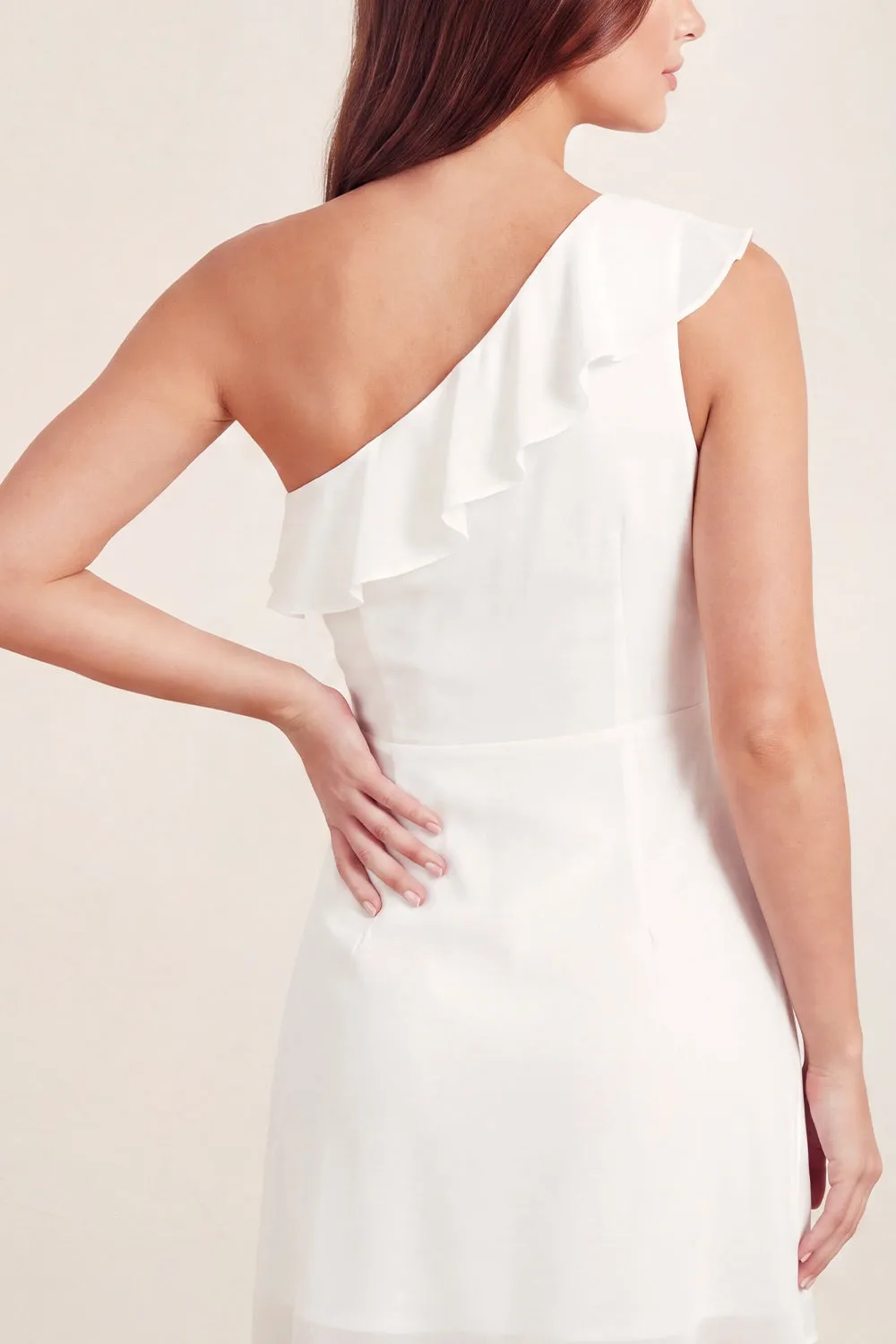 One Shoulder White Tulle Ruffled Bodycon Mini Graduation Dress sold by Zapaka product image thumbnail 5