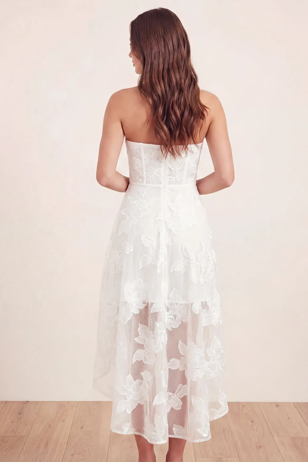 Sweetheart A-Line White Floral Corset Asymmetrical Midi Graduation Dress sold by Zapaka product image thumbnail 2