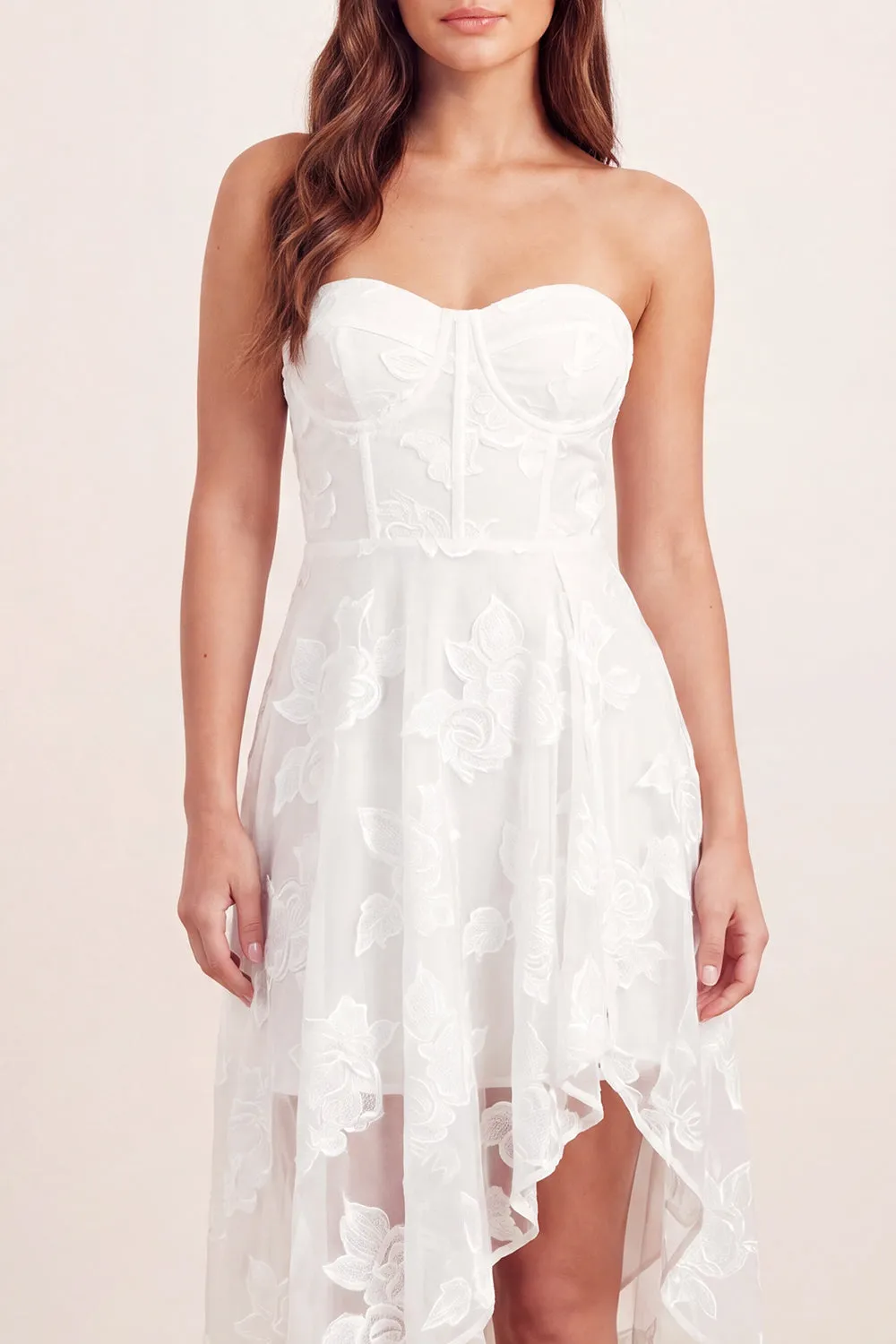Sweetheart A-Line White Floral Corset Asymmetrical Midi Graduation Dress sold by Zapaka product image thumbnail 4