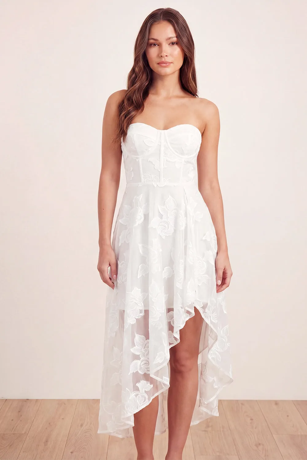 Sweetheart A-Line White Floral Corset Asymmetrical Midi Graduation Dress sold by Zapaka product image thumbnail 3