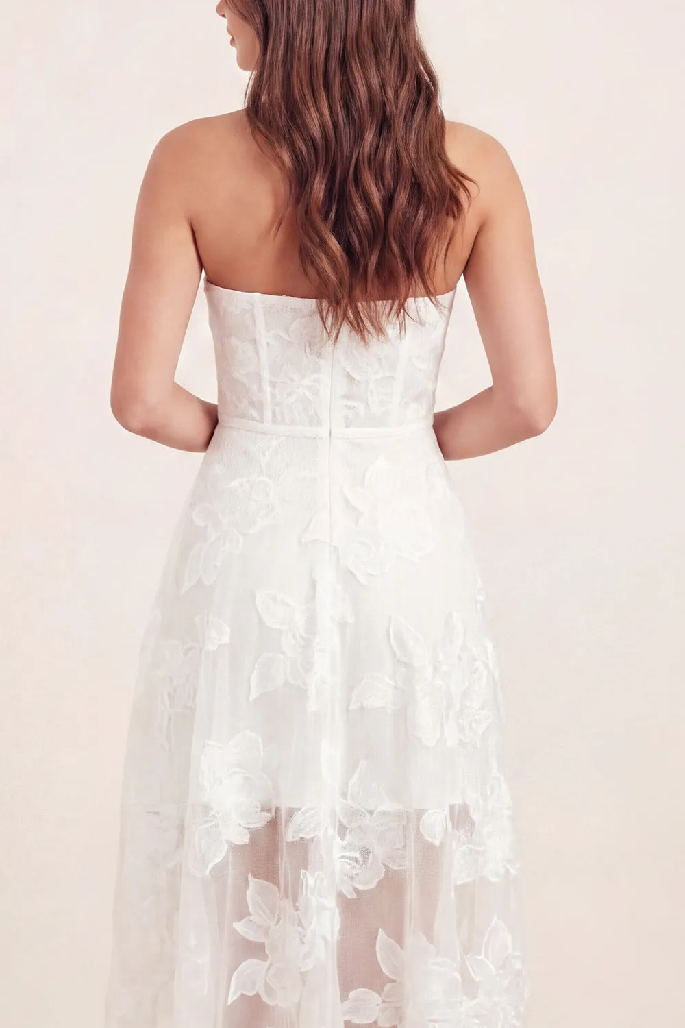 Sweetheart A-Line White Floral Corset Asymmetrical Midi Graduation Dress sold by Zapaka product image thumbnail 5
