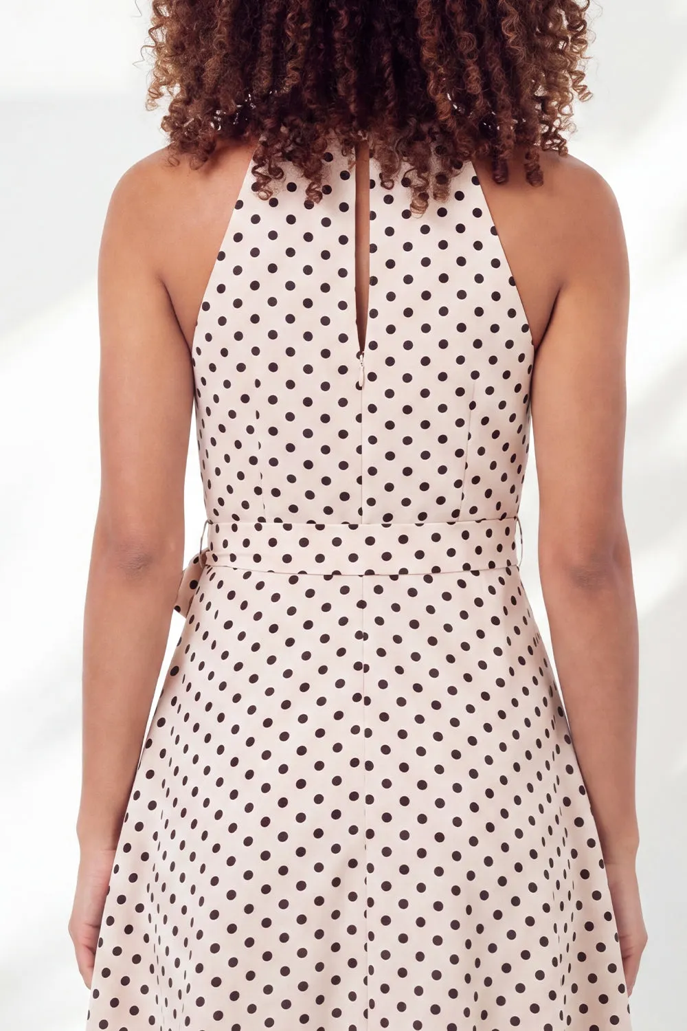 White Black Dot A-Line Halter Neck Mini Graduation Dress with Belt sold by Zapaka product image thumbnail 4
